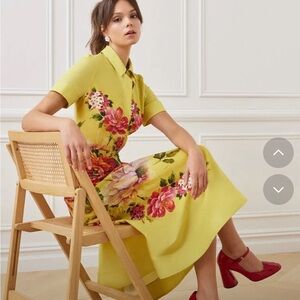 Teri John Floral Border Print Shirt Dress size 12 Euc